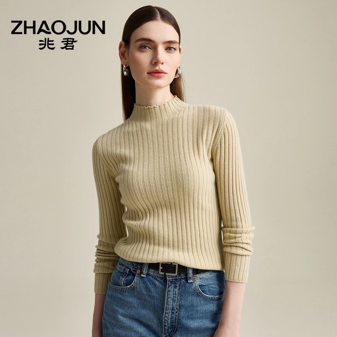zhaojun/兆君25冬季通勤半高领百搭长袖女式保暖100羊毛衫ZSS7502