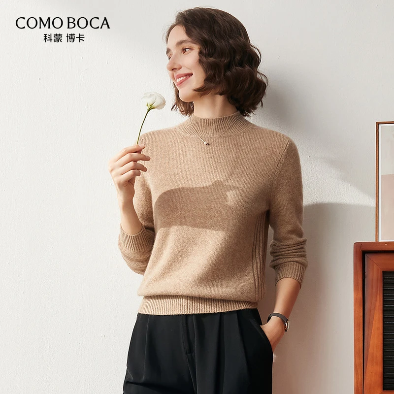 COMOBOCA/科蒙·博卡秋冬半高领时尚百搭厚针织女纯羊绒衫KSR3800