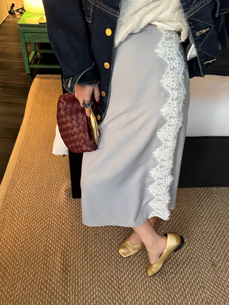 WXLSTUDIO  巴黎舞会 丝滑裸感人棉蕾丝 纤长直筒长裙