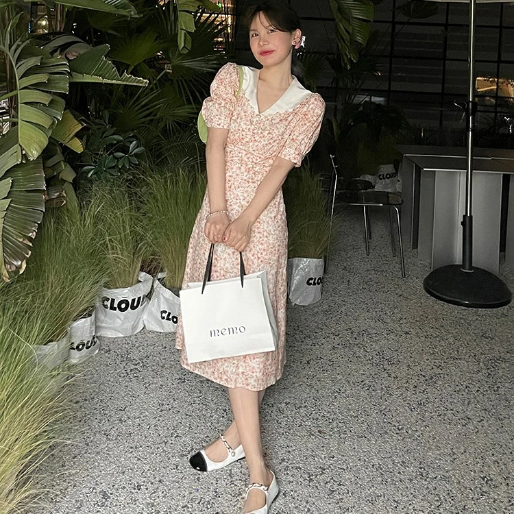 【活动】WXLSTUDIO 格子蕾丝花边领上衣女新款夏季泡泡袖碎花连衣裙