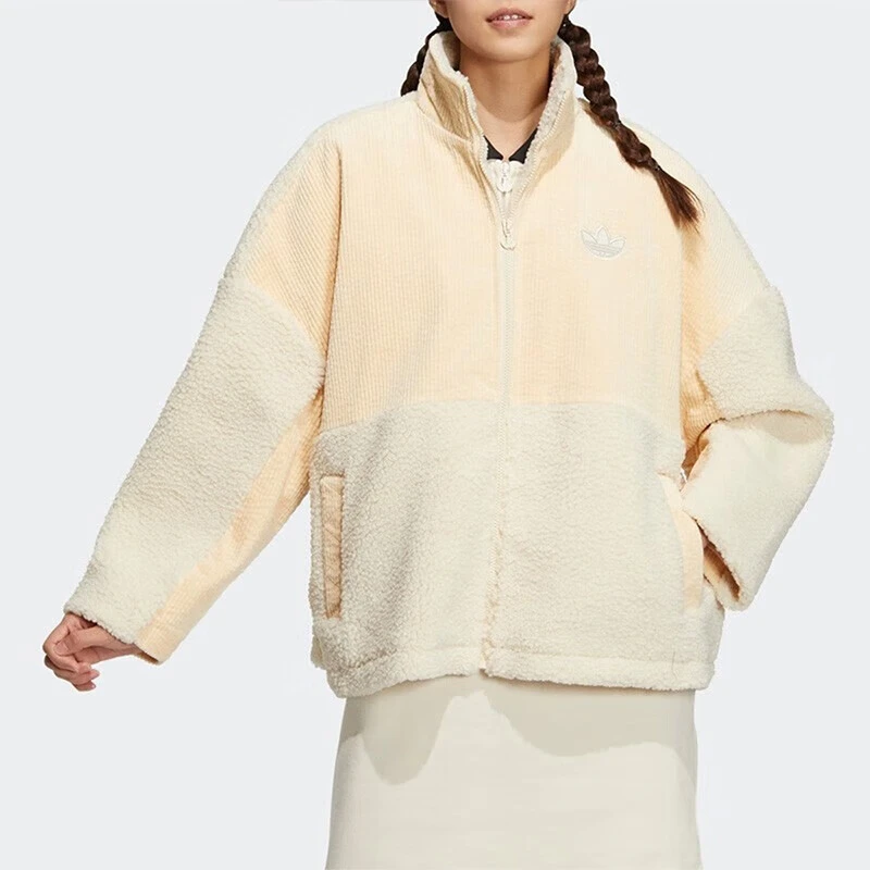 adidas阿迪达斯三叶草女春季新款运动仿羊羔绒夹克外套HY4255