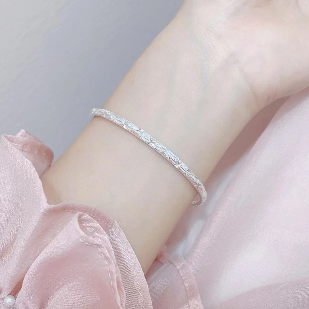 足银999满天星纯银手镯实心推拉可调节漫天星辰手镯送女友