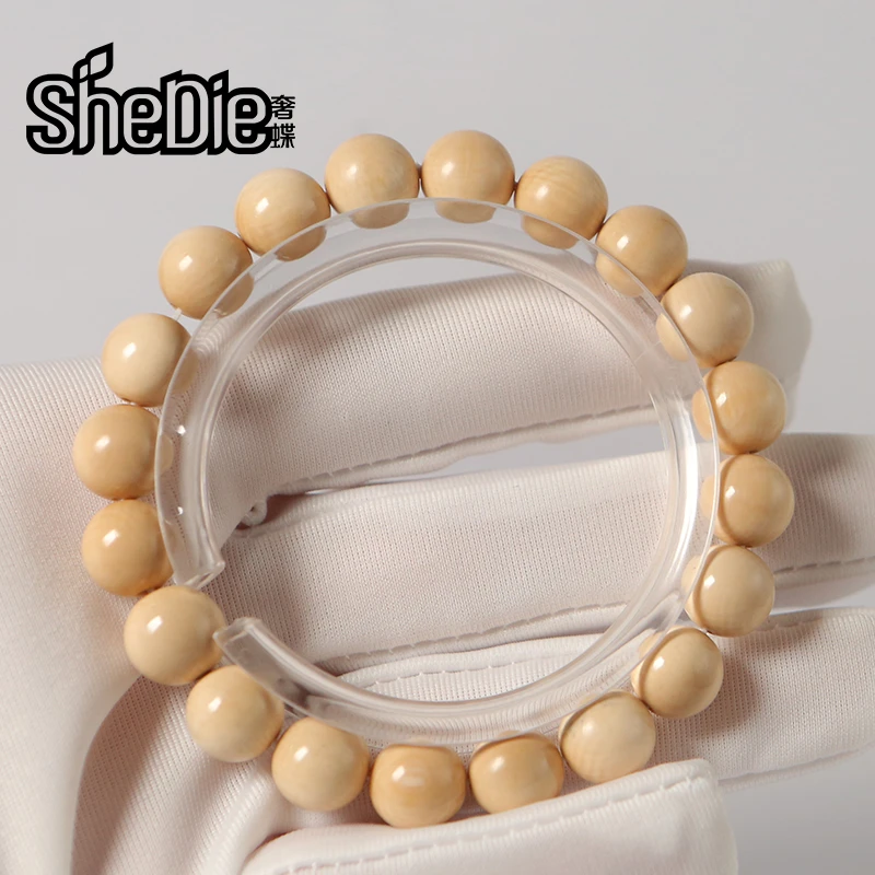 奢蝶猛犸象牙奶咖色圆珠手串男女文玩饰品单圈DIY配饰