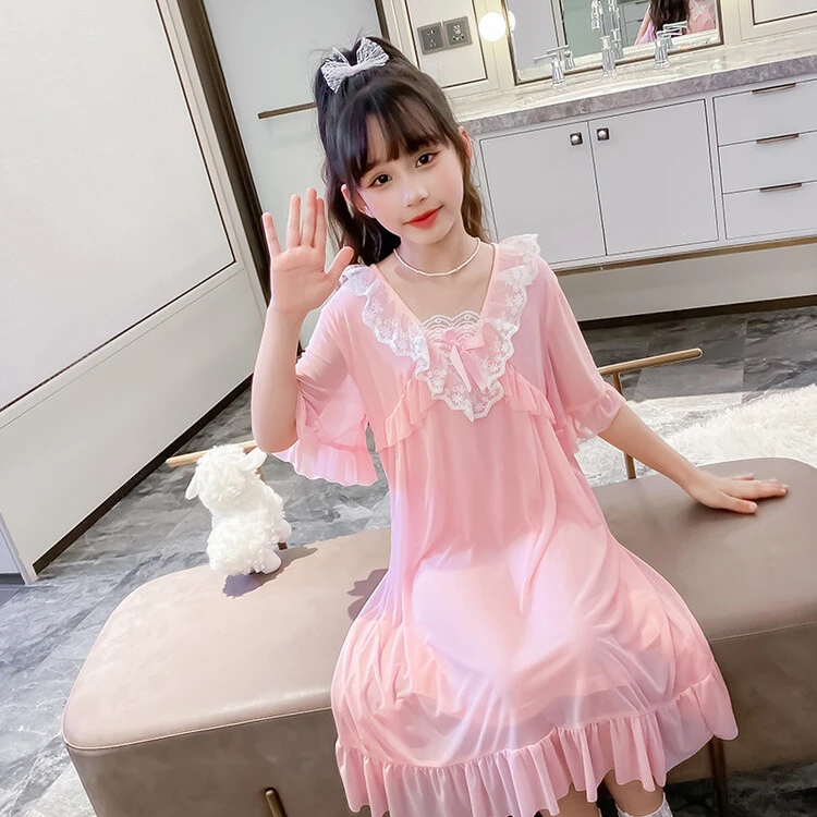 儿童睡裙女夏季女孩公主风女童宫廷仙女纱裙睡衣中大童新款仙气潮