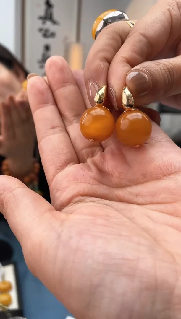 【闪购商品】琥珀珠宝奇石银S925镶嵌耳饰