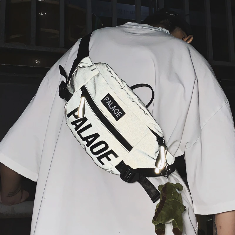 斜挎包潮牌ins运动小背包女男士胸包反光单肩包嘻哈个性学生腰包