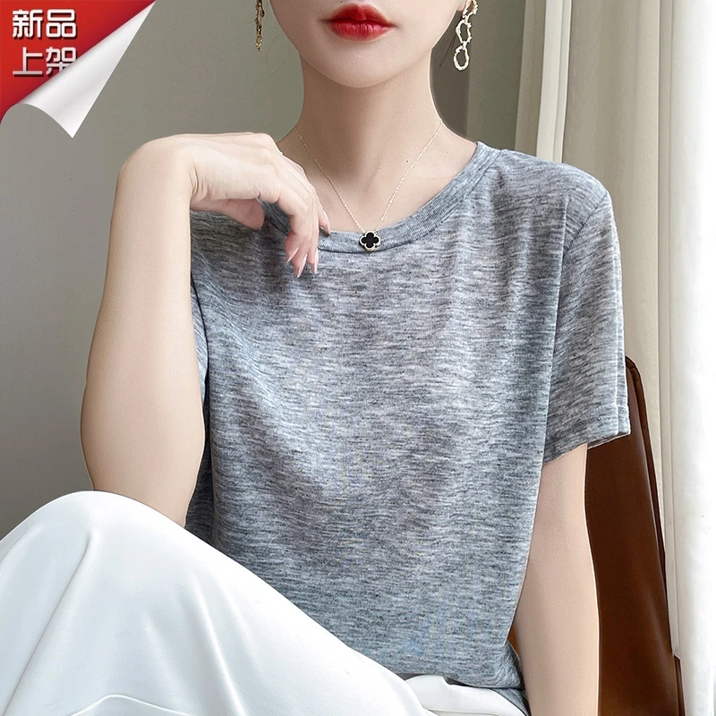 品牌夏季缕空大码显瘦t恤女休闲薄款宽松半袖圆领打底衫纯色洋气