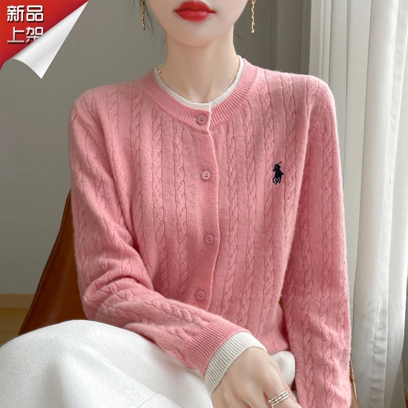 品牌春秋新款拼色假两件针织开衫女装宽松洋气百搭外套高级感上衣