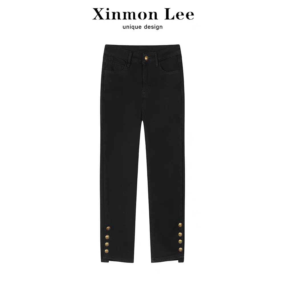 【蜜爷家】金属扣烟管牛仔裤6035#