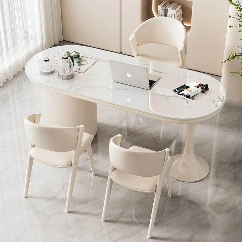 现代简约岩板茶桌台茶桌奶油风办公室书桌轻奢茶几泡茶小户型茶台