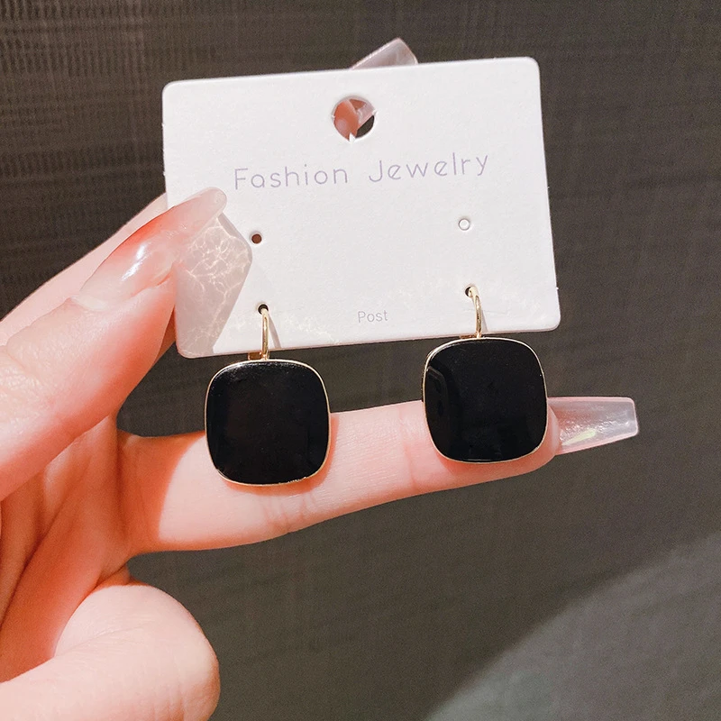 合金耳饰 【30】方形黑色耳扣女 港风简约气质百搭耳环高级感耳饰