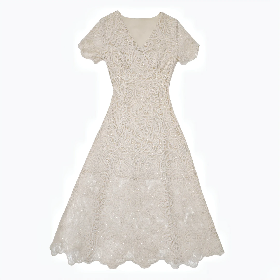 【清】法式V领短袖连衣裙夏季新款收腰显瘦A字长裙D427