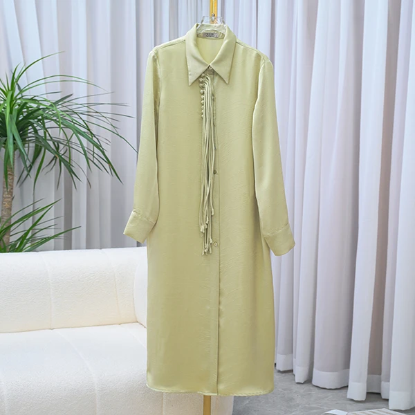 【清】醋酸新款衬衫气质长袖针织时尚休闲中长款收腰220515