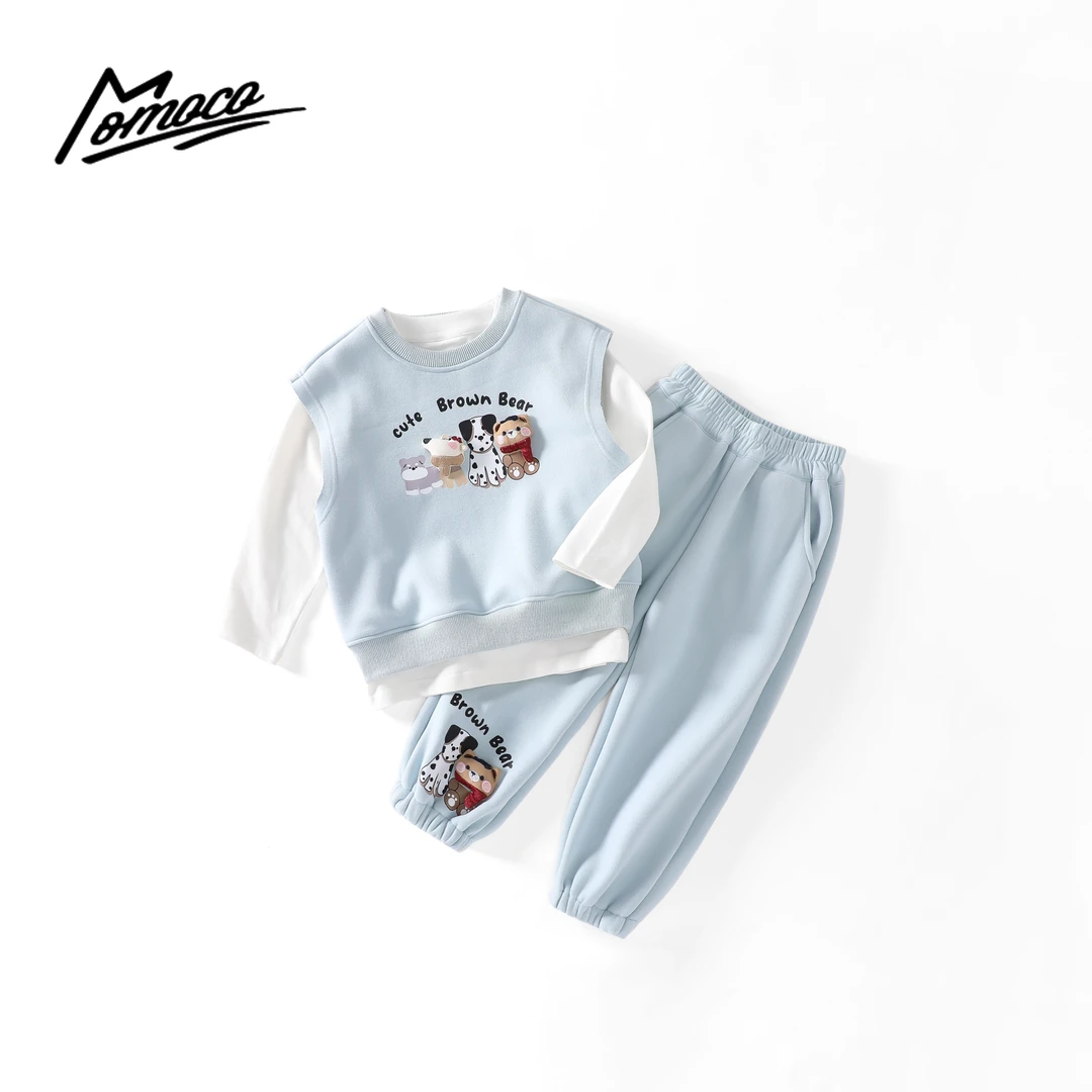MOMOCO冬季新款儿童可爱卡通小动物套装加绒三件套75430581001
