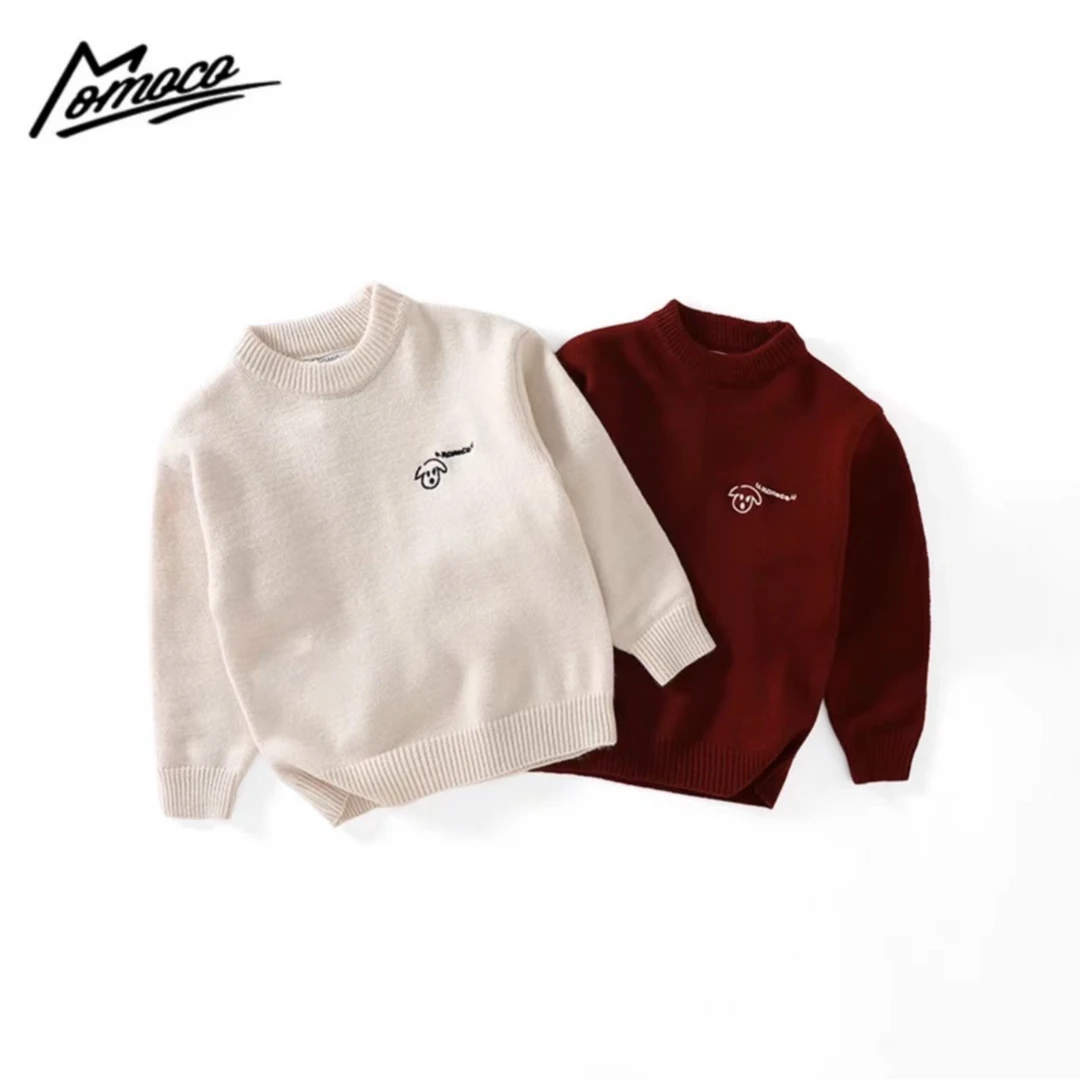 MOMOCO秋冬季新款男童时尚简约刺绣套头毛衣75430230033&34