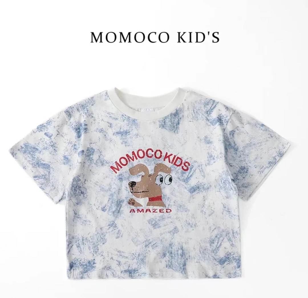 MOMOCO男童夏季简约潮流印花T恤休闲百搭短袖儿童学生75230235030