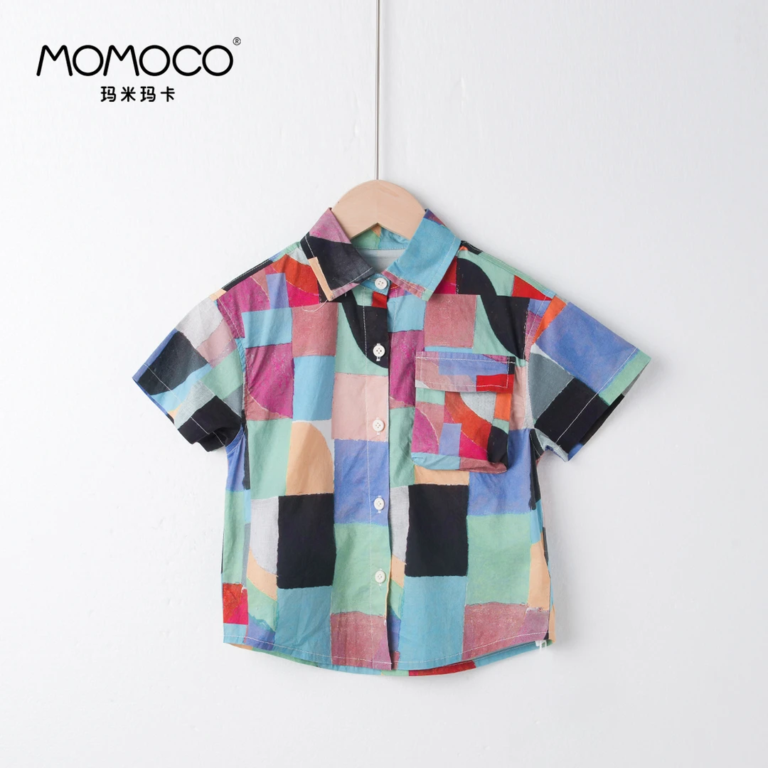 MOMOCO/玛米玛卡夏季满版印花衬衫时尚儿童纯棉衬衫75280234009