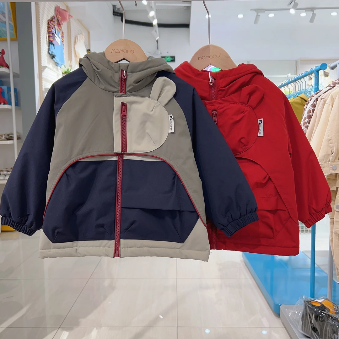 MOMOCO冬季男童潮流拼接兔毛里外套连帽兔耳口袋棉服75430107111