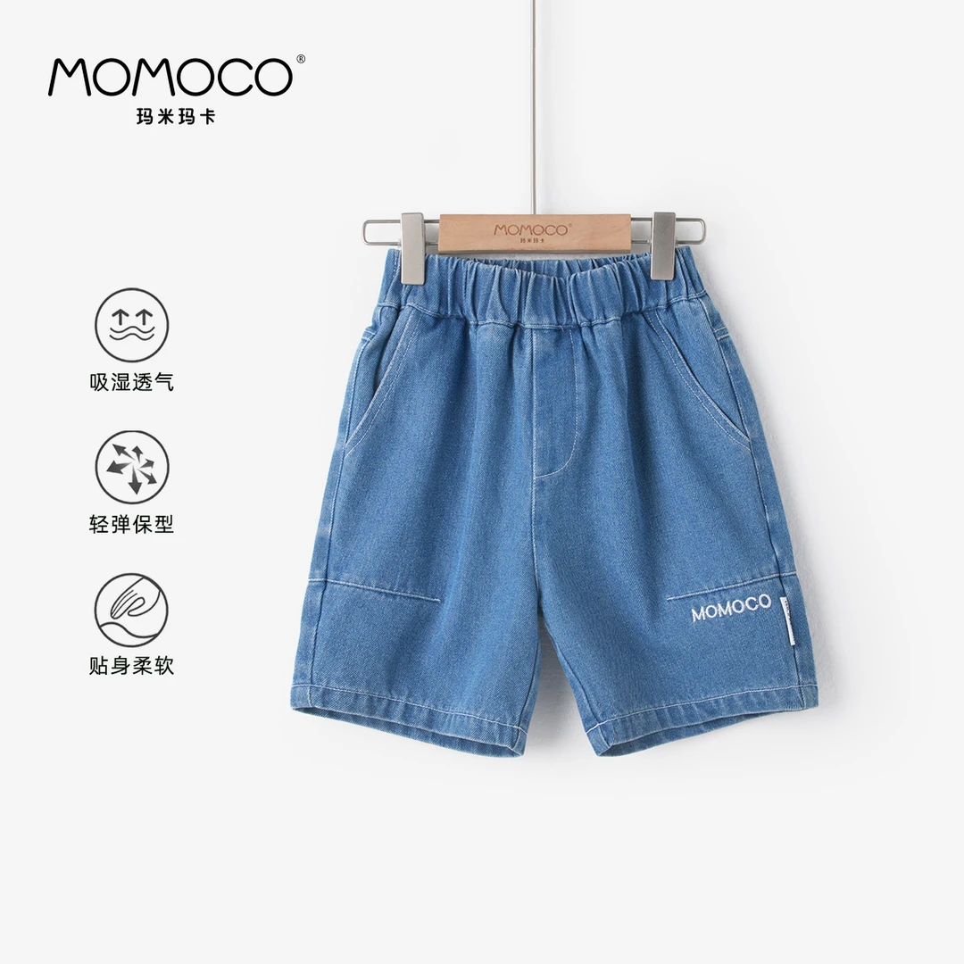 MOMOCO夏季男童牛仔短裤儿童百搭休闲字母印花牛仔裤5280353002
