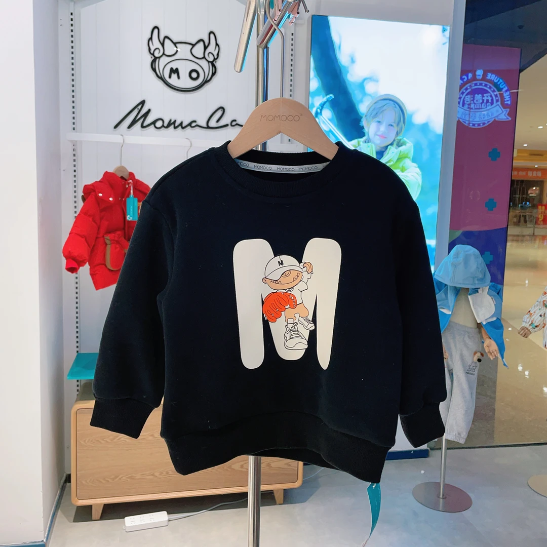 MOMOCO冬季新款潮流印花卫衣纯色长袖加绒卫衣75430232091