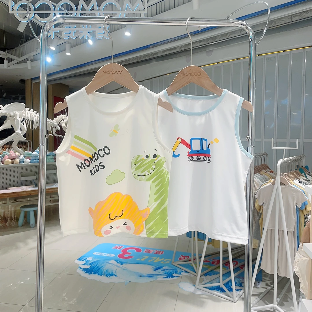MOMOCO玛米玛卡纯棉2024夏季新款休闲百搭小恐龙挖土机背心两件套