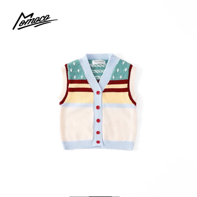 MOMOCO冬季新款男童撞色横条毛线马甲宝宝无袖77130238001