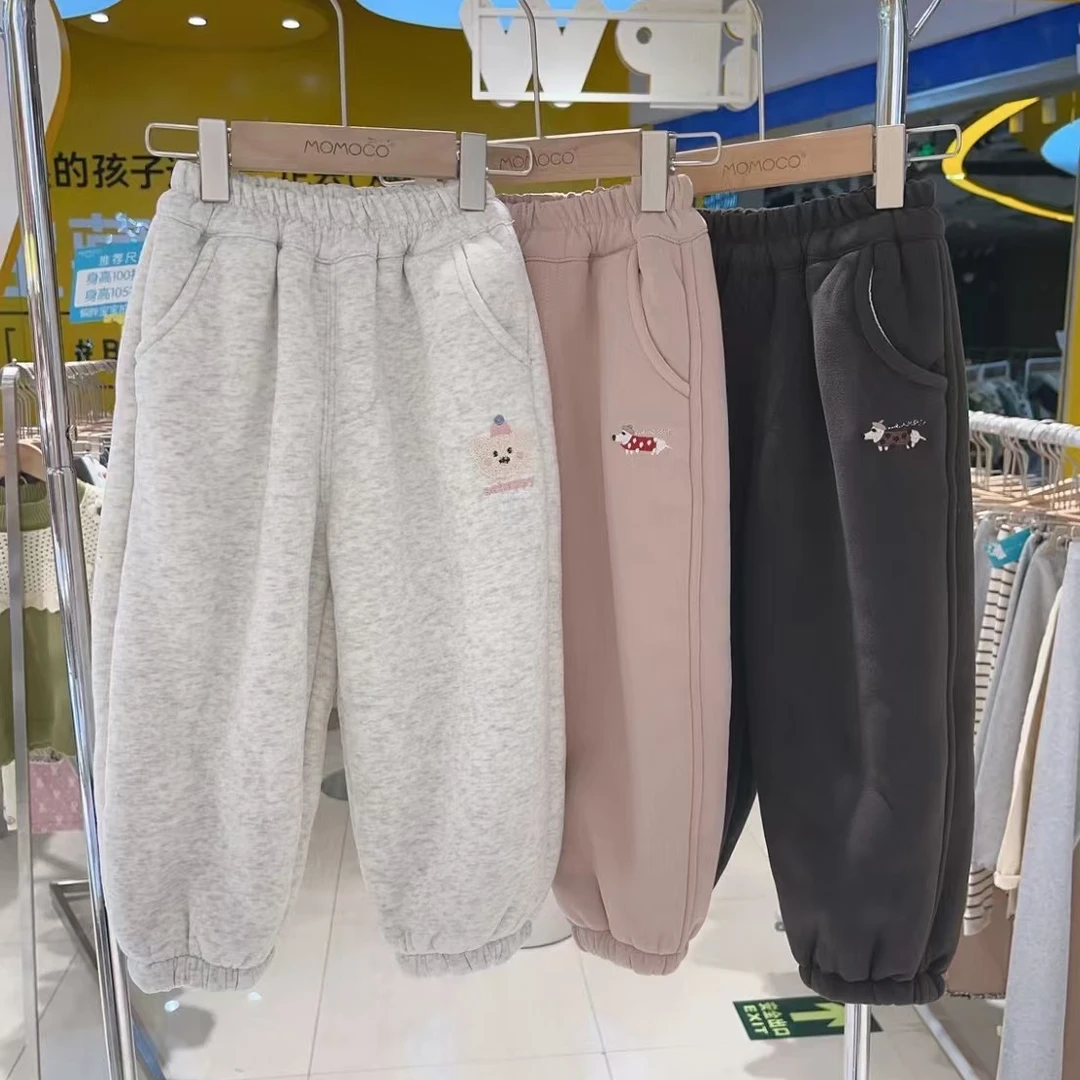 MOMOCO冬季男童新款加绒加厚动物刺绣卫裤75830358029&31&32