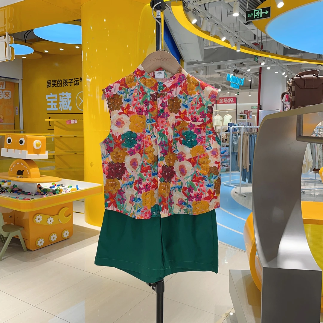 MOMOCO夏季儿童无袖套装休闲百搭印花两件套75280580058