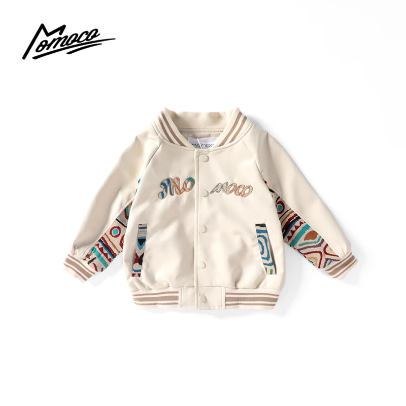 MOMOCO2024春秋男童时尚洋气休闲韩版拼接皮衣75330105002