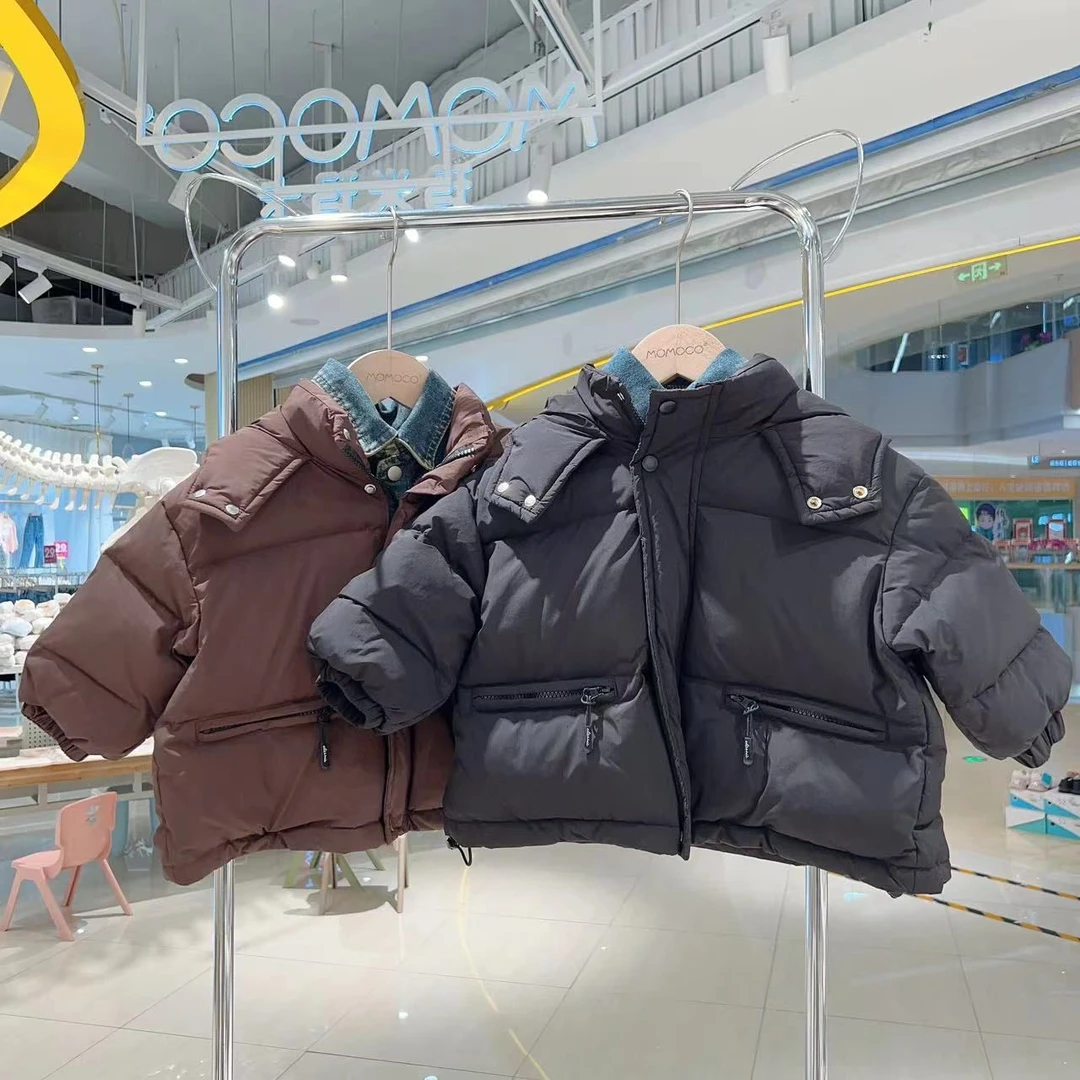 MOMOCO（清仓）牛仔拼接羽绒服时尚连帽假两件76430102217 19