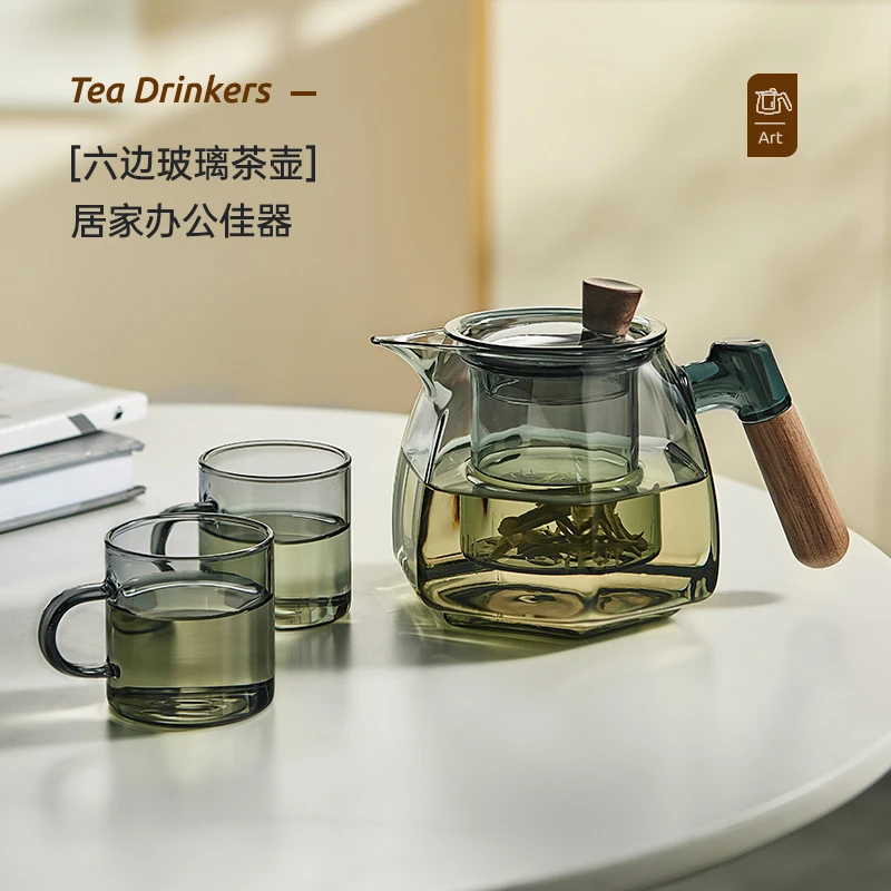 茶壶玻璃壶泡茶壶玻璃创意家用耐高温办公室泡茶耐热专用茶器木把