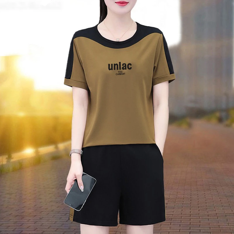 运动短裤套装女夏季2025新款妈妈夏季小个子休闲服宽松跑步两件套