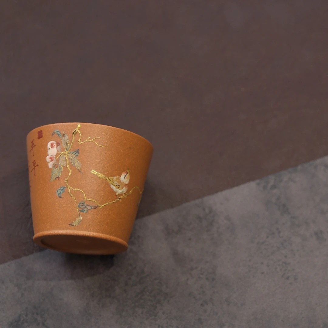 静心杯 | 平平安安 降坡泥 100cc 马蹄杯 纯手工手绘主人杯描金