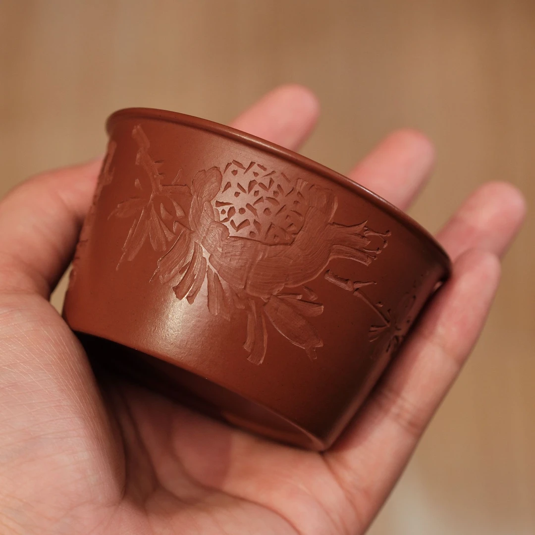 静心杯|对杯陶瓷鸡缸杯刻绘款100cc茶杯朱泥刻字品茗杯茶具家用