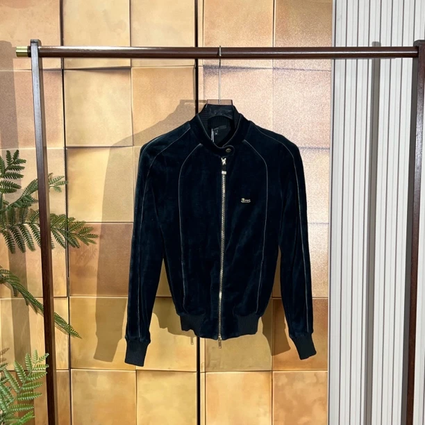 Gucci  深蓝色丝绒带领扣外套/M/99新/23636
