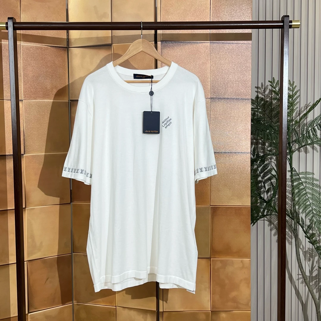 Louis Vuitton lv米白色提花logo针织短袖/5L码/全新原吊/42418