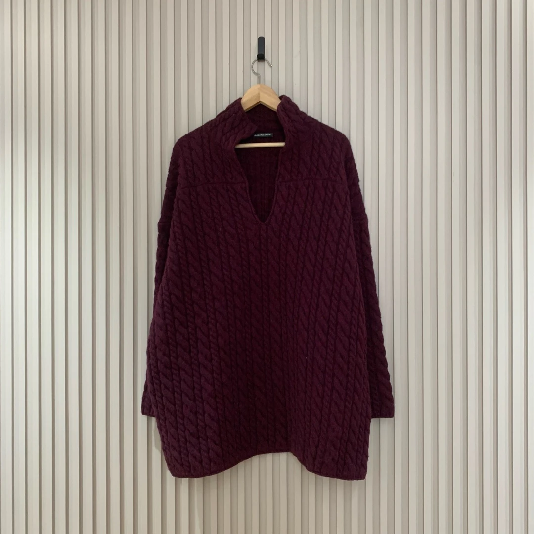 BALENCIAGA麻花翻领紫色毛衣/xs码/99新/12758