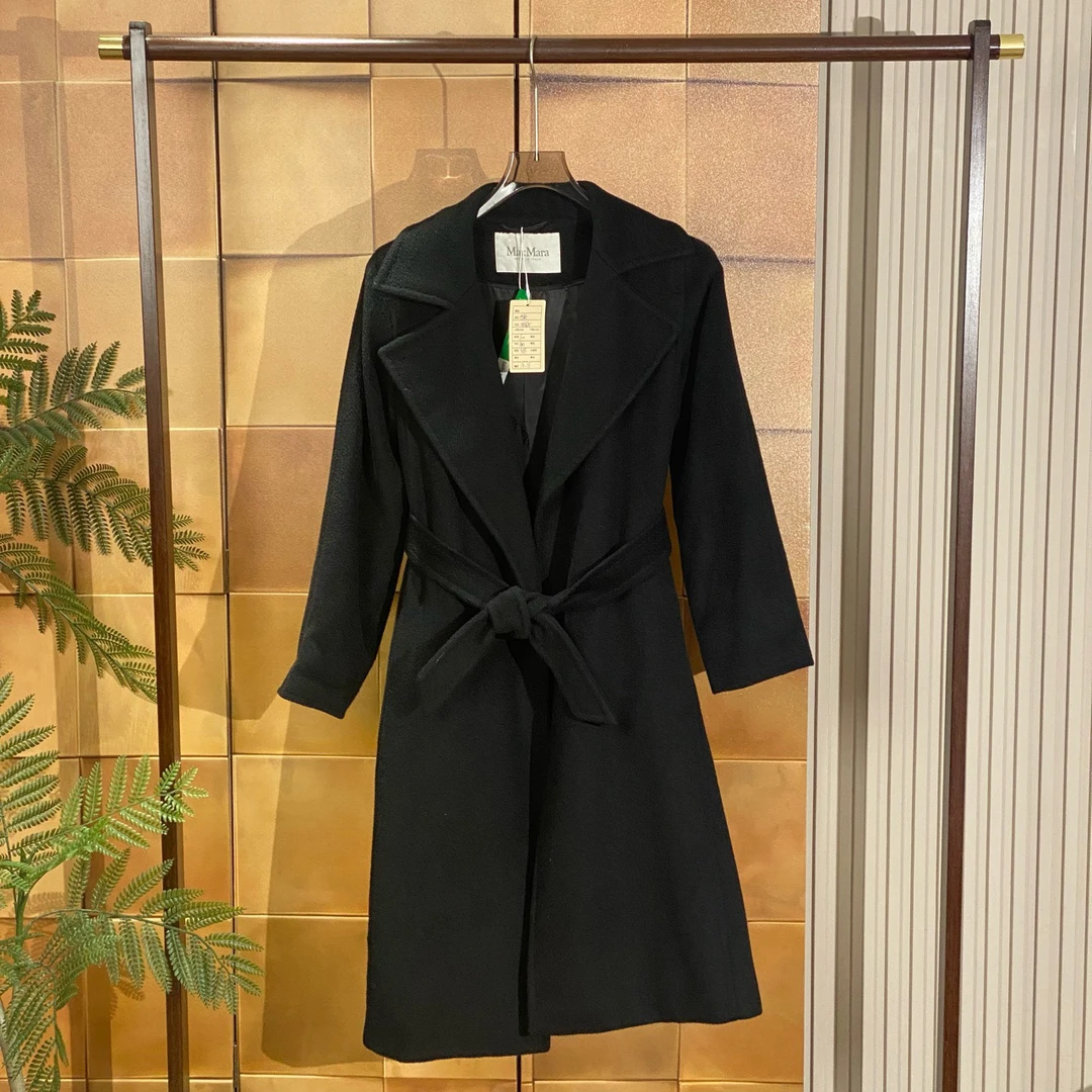 MaxMara 爆款黑色Manuela驼毛腰带大衣/34码/99新 六大金刚/25695