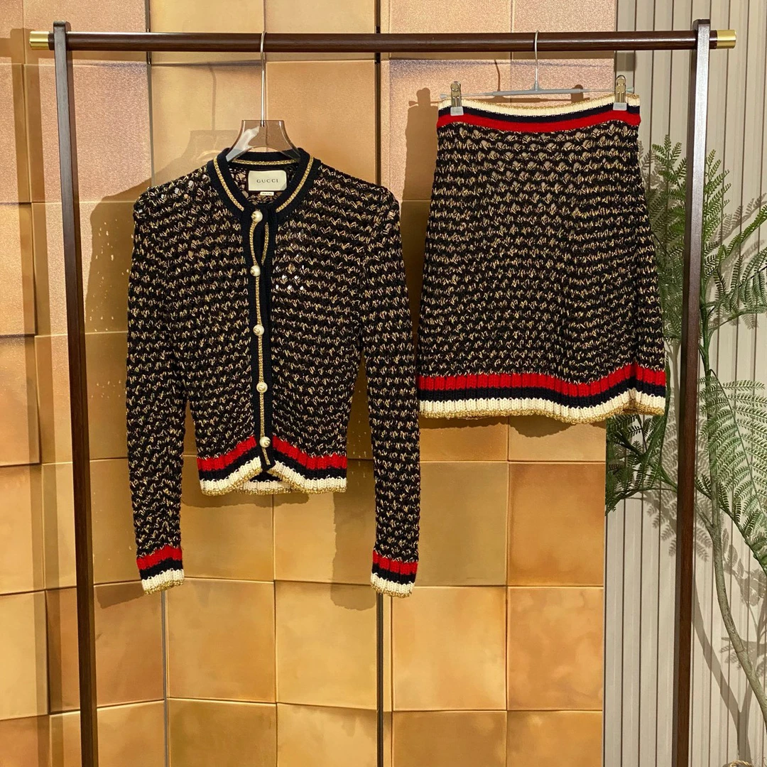 Gucci 黑金红蓝条纹编织半身裙/s码/全新带吊/女20260