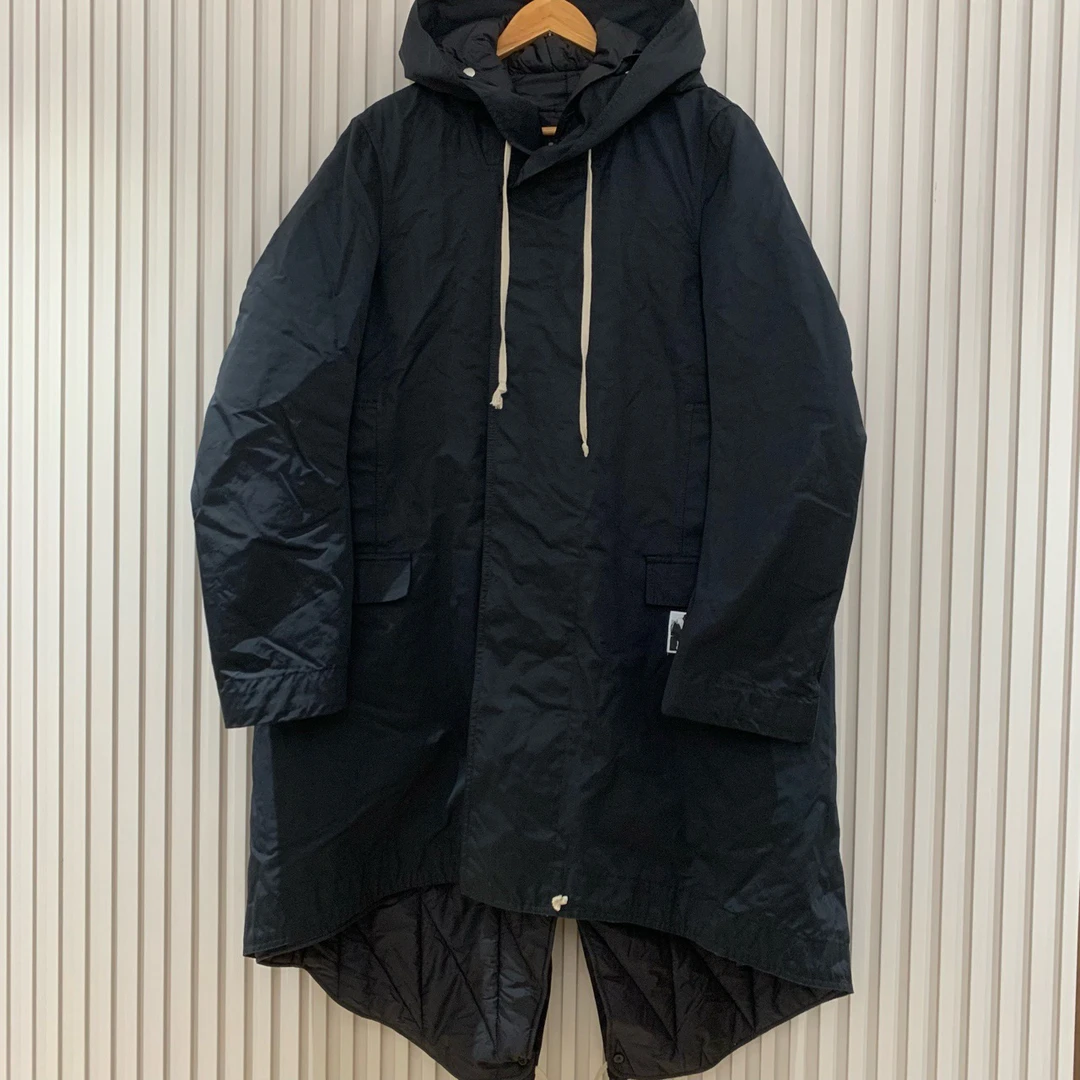 Ro黑色背后开衩可脱卸长款棉服/L码/99新/13248