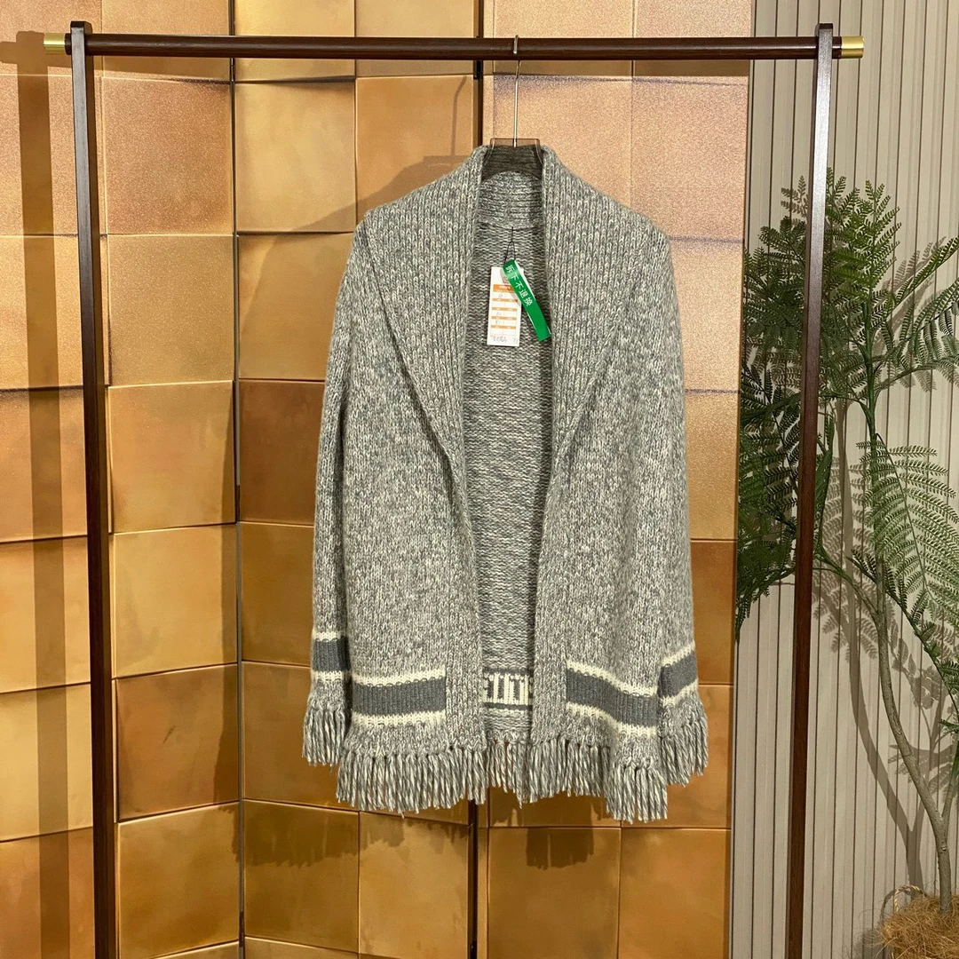 Dior雪花标语logo羊绒流苏毛衣开衫/36码/全新带吊/女42552无领标