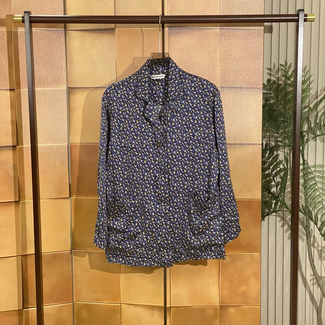 Balenciaga蓝色泰迪小熊满印衬衫/34码/全新带吊/女24994