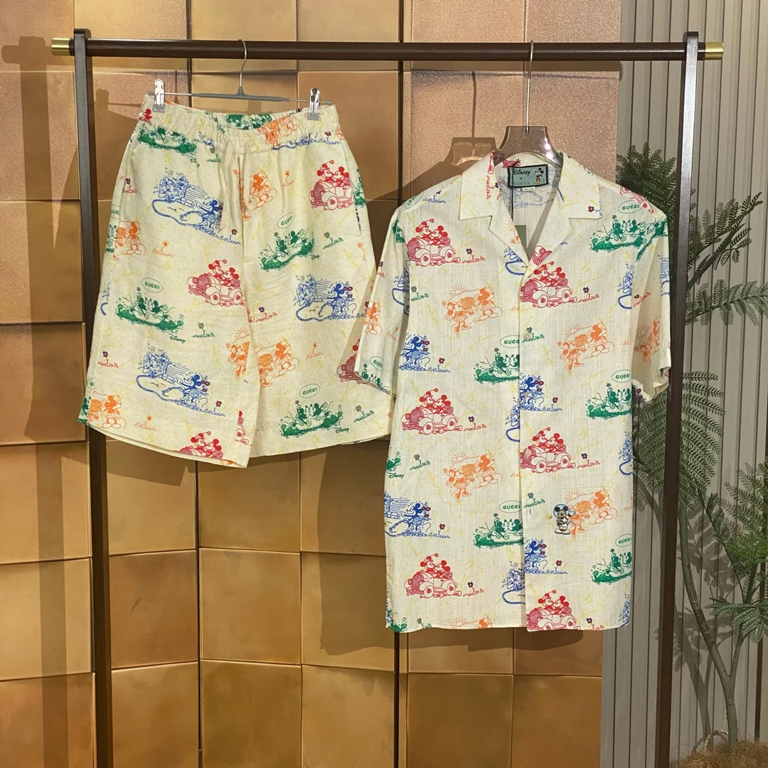 Gucci迪士尼联名款棉麻米奇短袖衬衫/44码/全新带吊/女24988