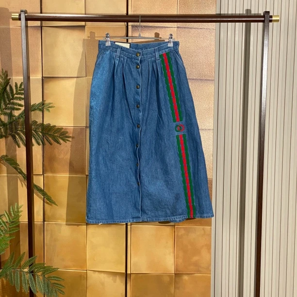 Gucci 红绿条纹蓝色牛仔半裙/40码/99新/23623