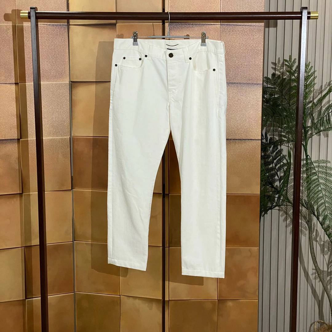 Saint Laurent paris 新款白色皮牌字母牛仔裤/31码/99新/42858