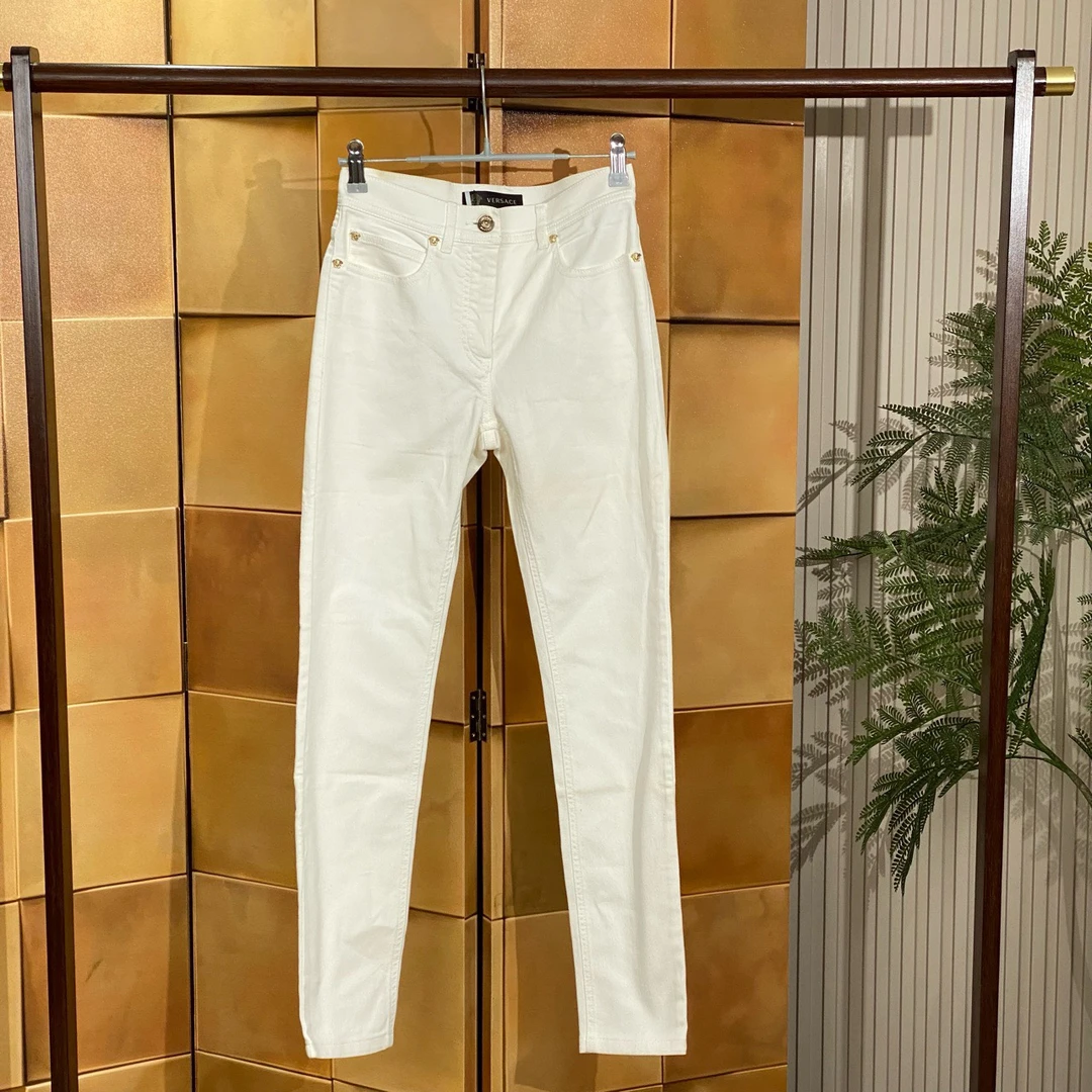 Versace白色徽标美杜莎皮牌logo牛仔裤/25码/99新/女20717