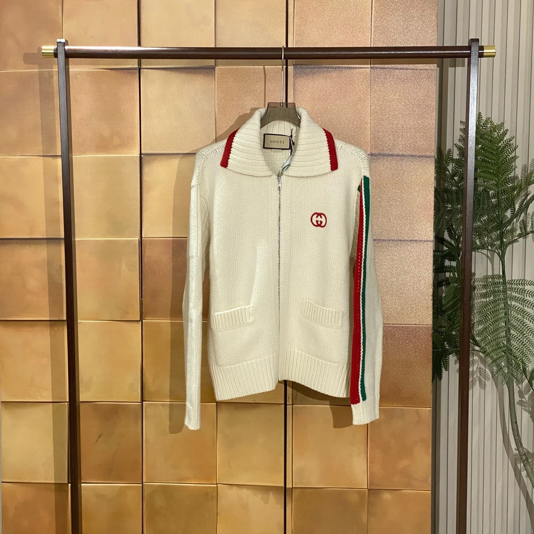Gucci 24ss最新款红绿条纹双环logo羊毛外套/m码/全新原吊女24495