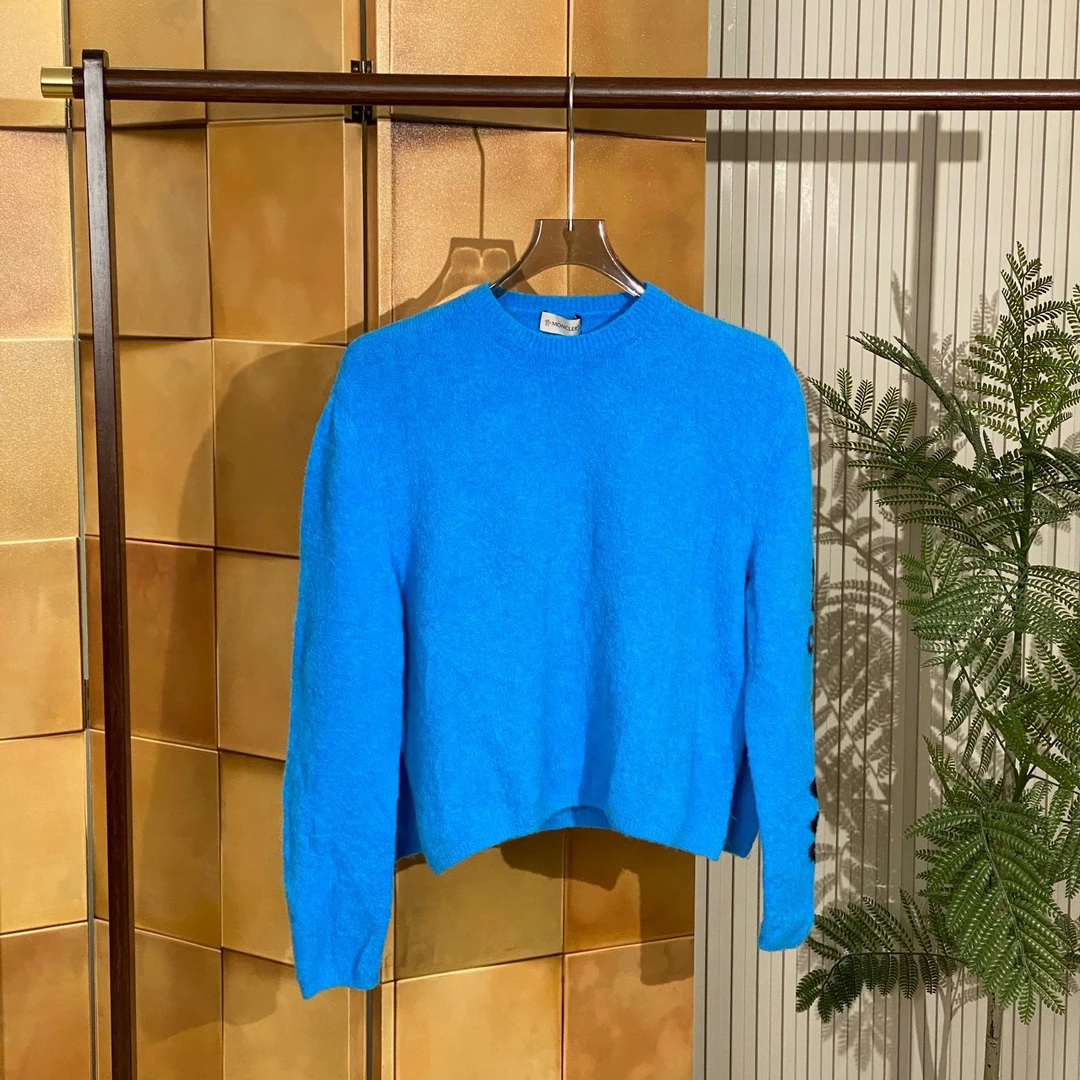 Moncler Girocollo蓝色手臂标语logo毛衣/s码/99新/女17486