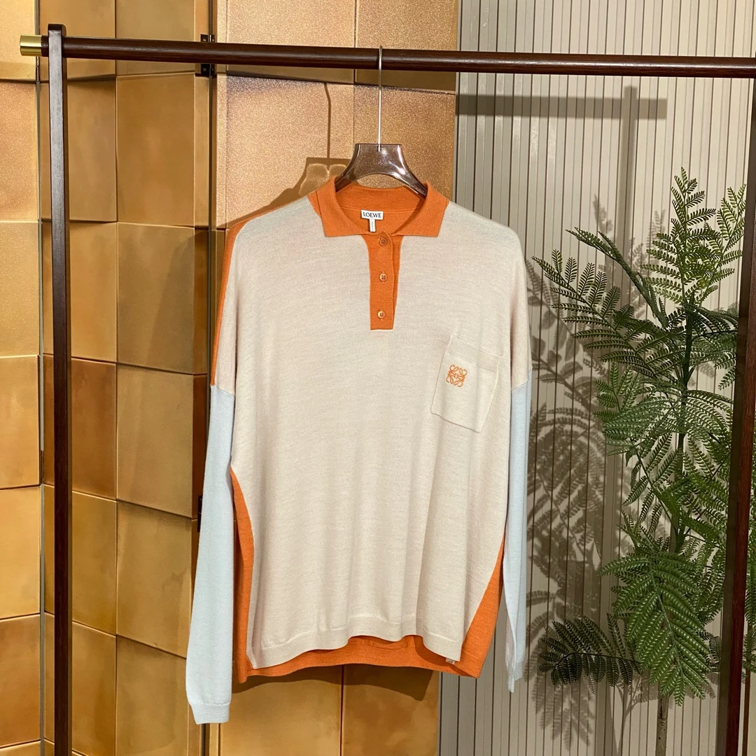 Loewe拼色口袋logo刺绣羊毛针织毛衣/xs码/99新/17200