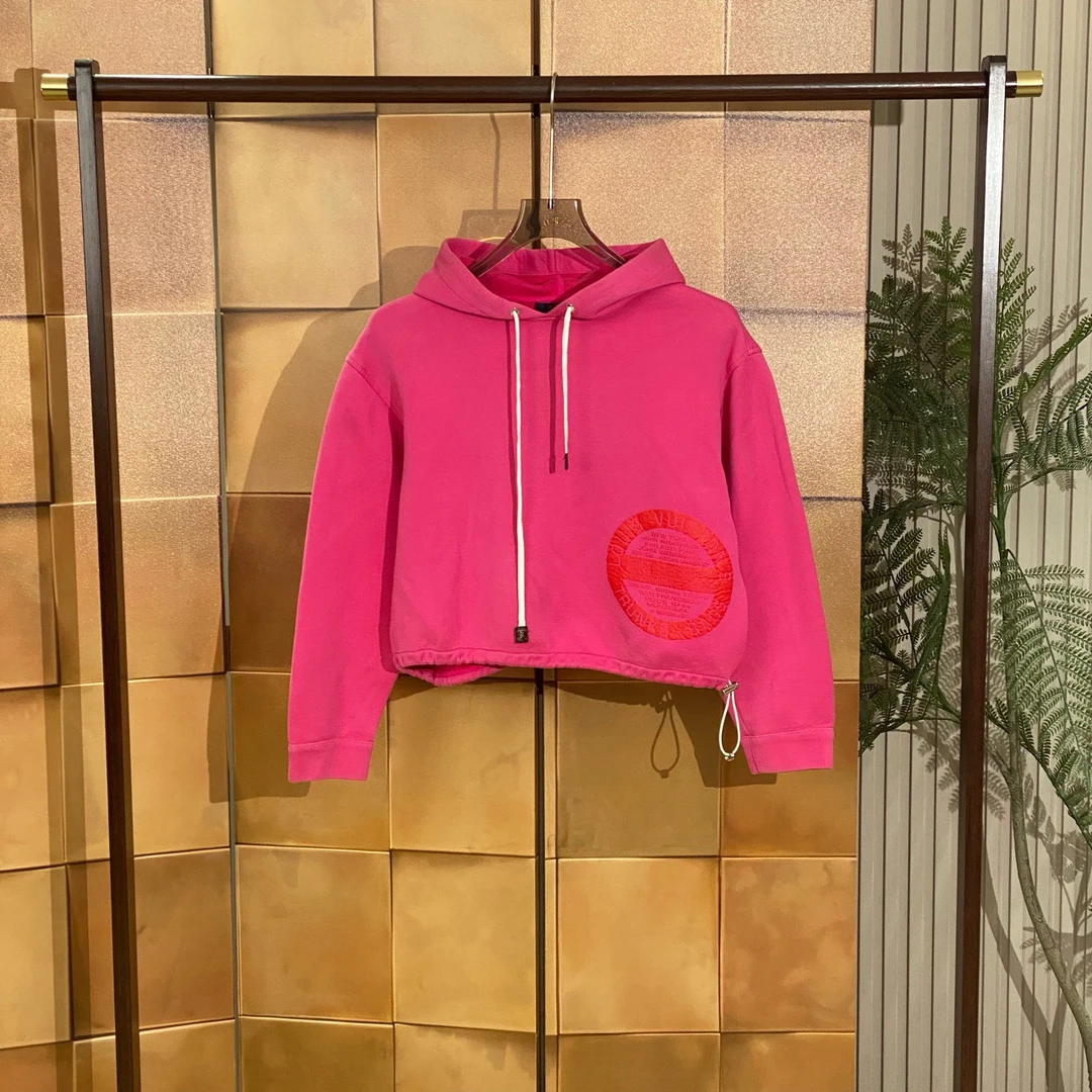 Louis Vuitton Lv玫红色字母logo印花帽衫/s码/98新/女20217